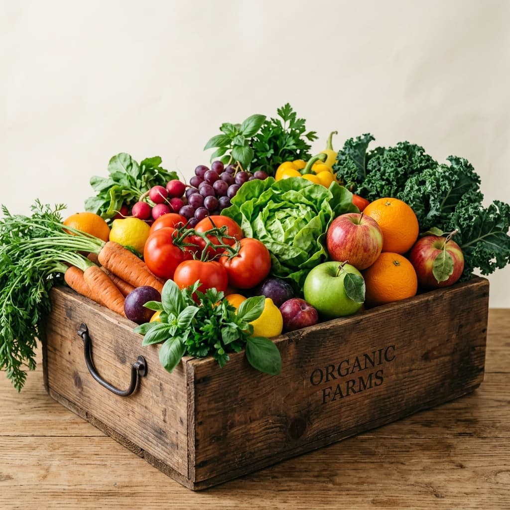 Basket of fresh fruits and vegetables